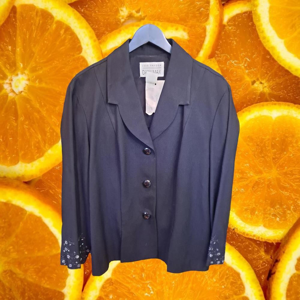 Vintage Dani Manx Lois Snyder Button Blazer with Floral Design on Sleeve Size 16